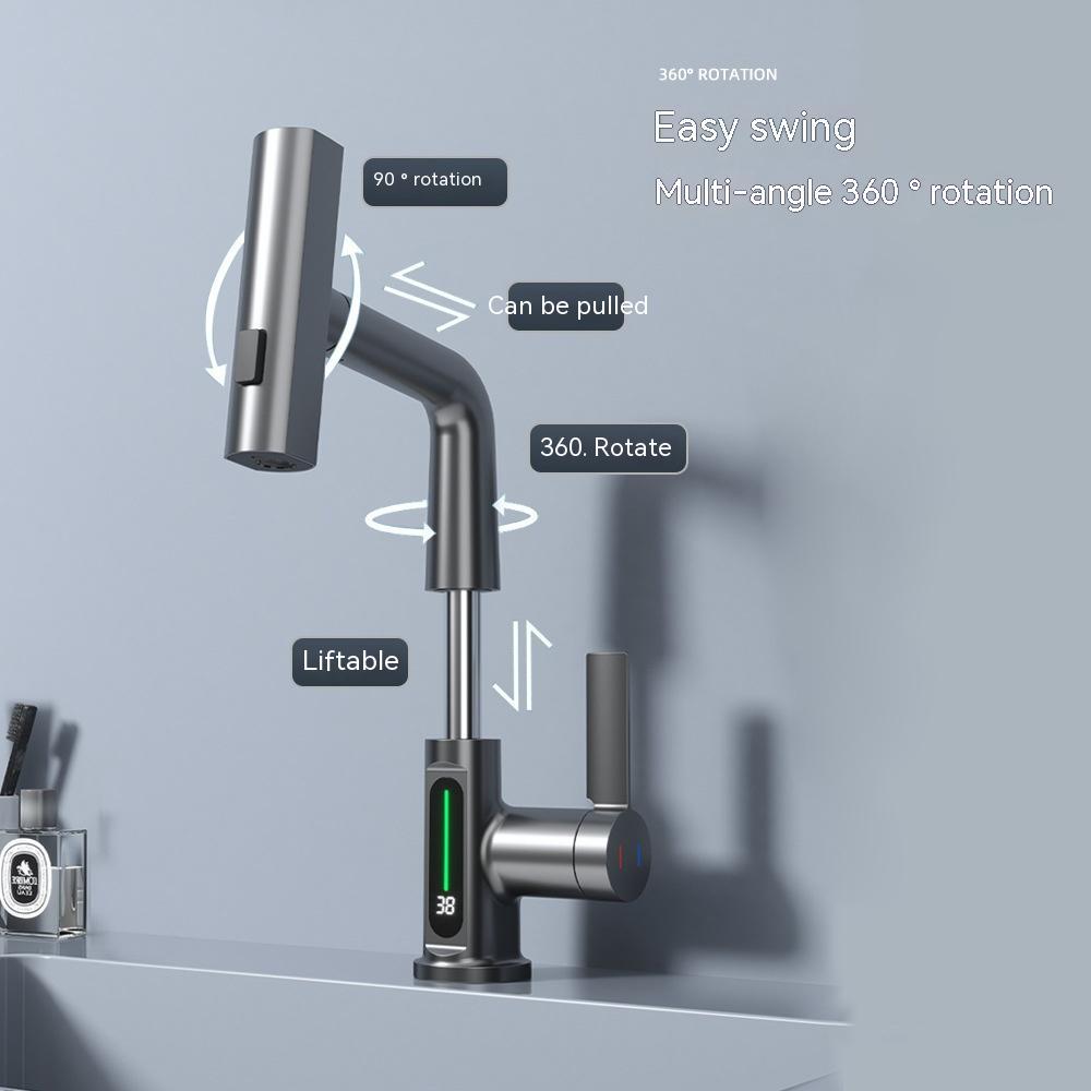 Smart Digital Display Faucet – Pull-Out Rotating Tap with Temperature Control