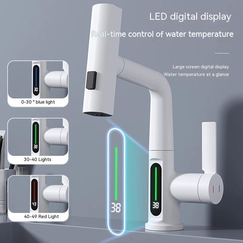 Smart Digital Display Faucet – Pull-Out Rotating Tap with Temperature Control