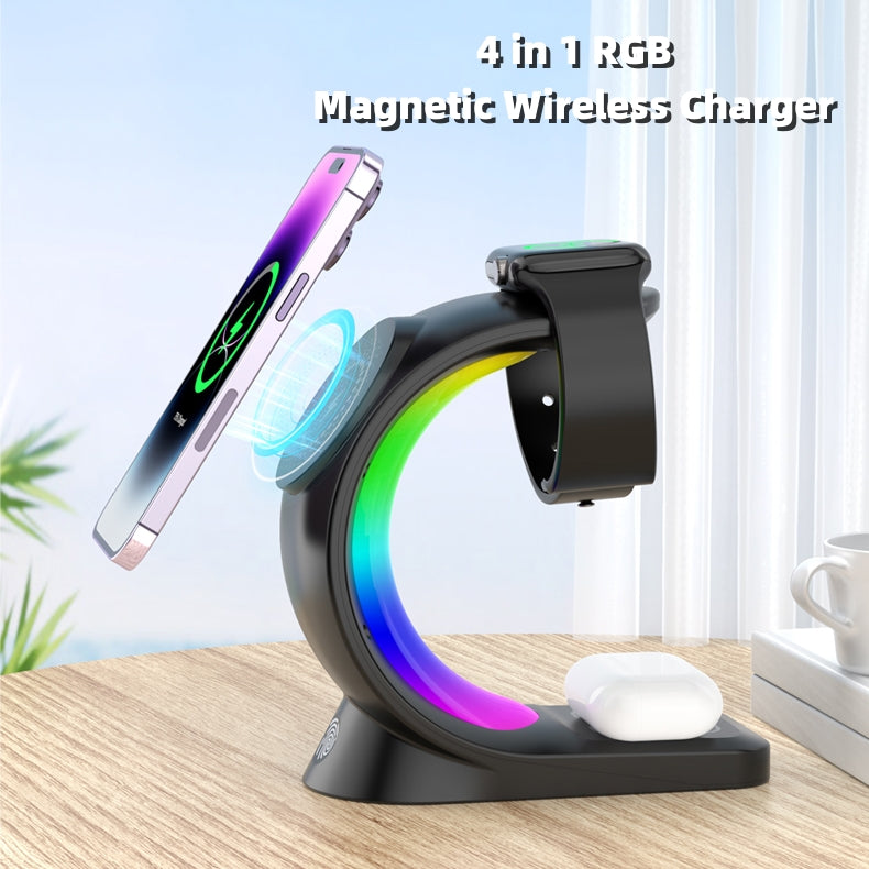 4-in-1 Wireless Charging Station – Fast Multi-Device Charger with LED Light