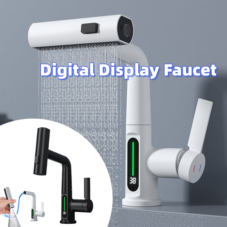 Smart Digital Display Faucet – Pull-Out Rotating Tap with Temperature Control