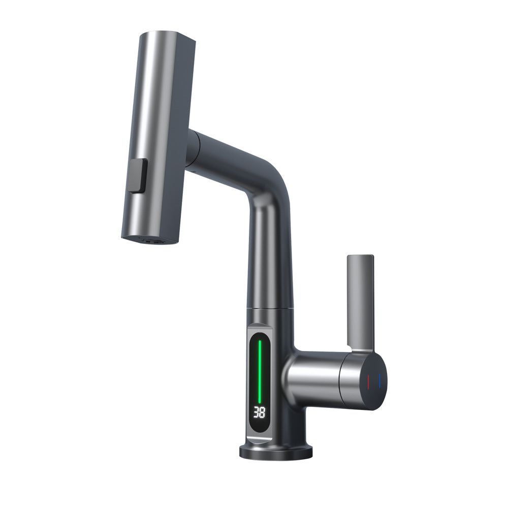 Smart Digital Display Faucet – Pull-Out Rotating Tap with Temperature Control