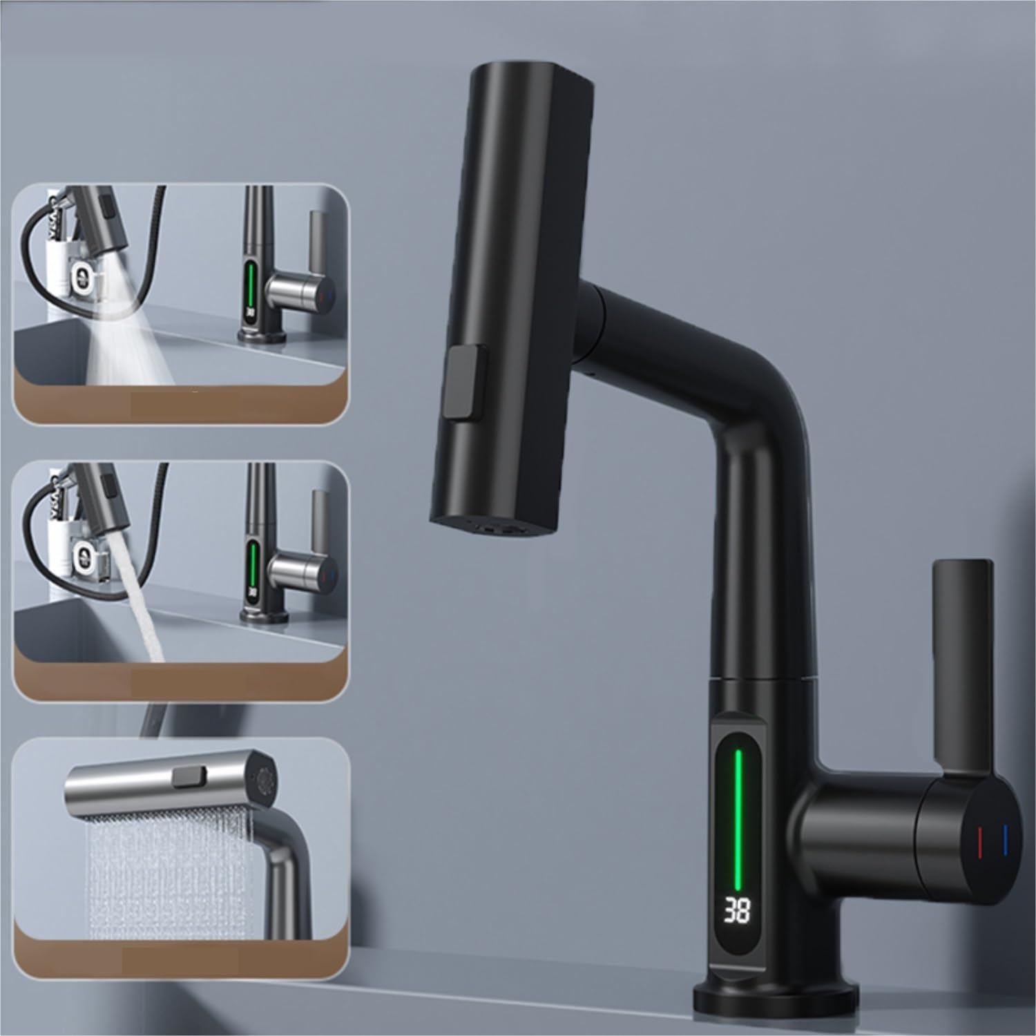 Smart Digital Display Faucet – Pull-Out Rotating Tap with Temperature Control