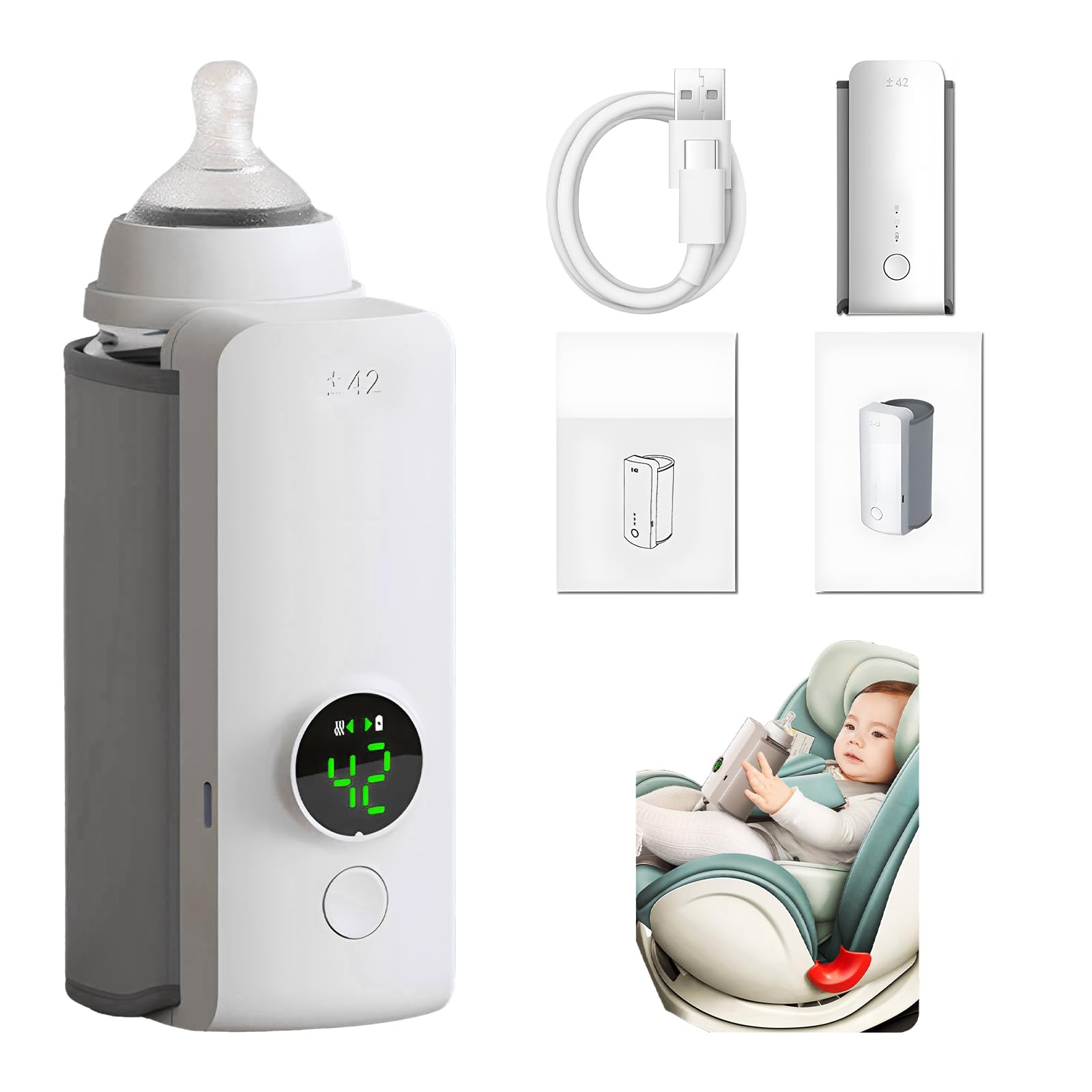 Portable Baby Bottle Warmer – USB Rechargeable Milk Heater for On-the-Go Parents