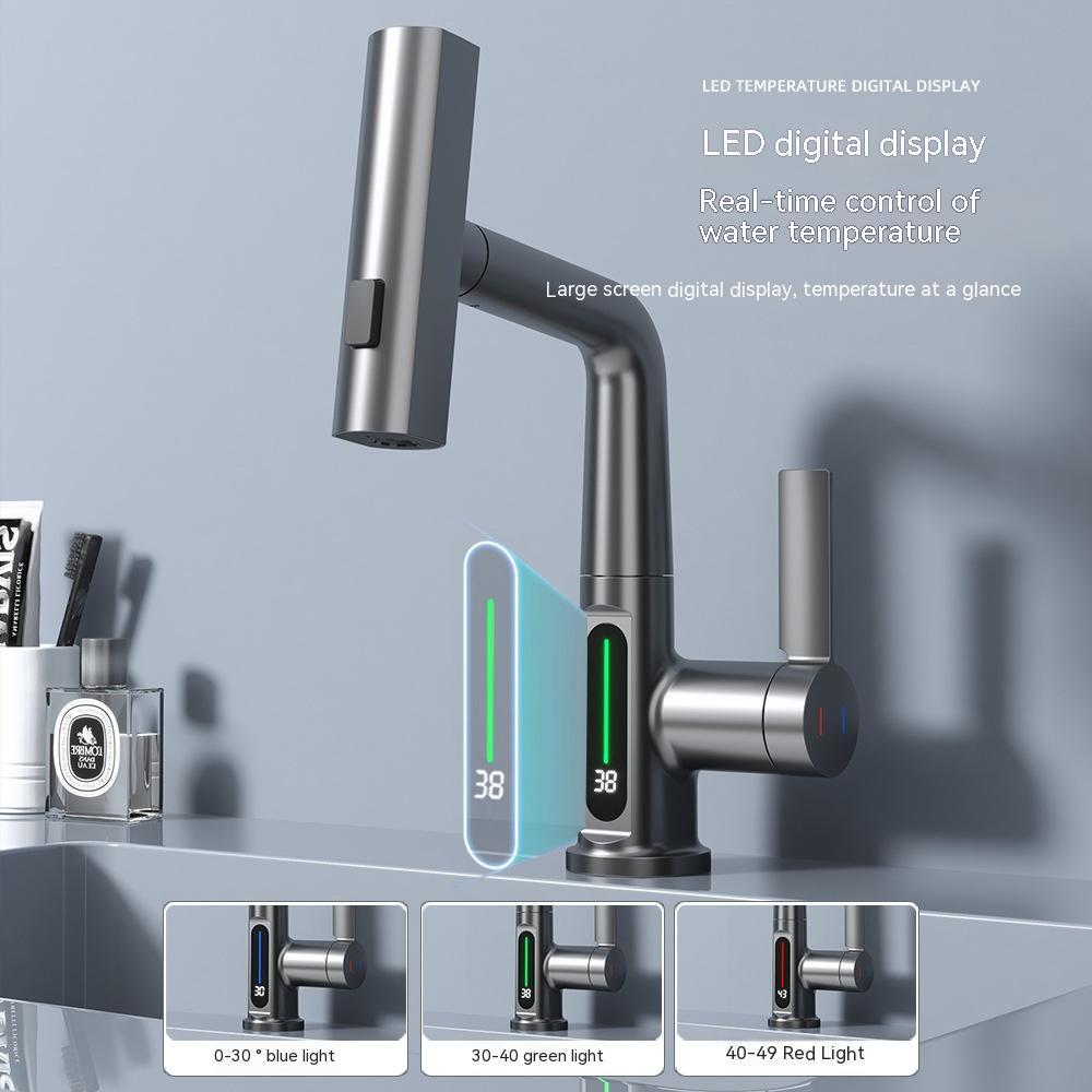 Smart Digital Display Faucet – Pull-Out Rotating Tap with Temperature Control